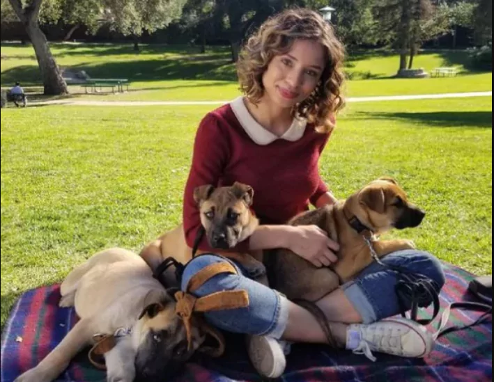Brytni Sarpy with her pet dogs