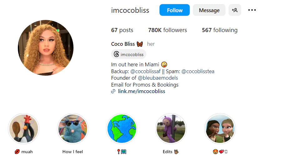 Coco Bliss Instagram profile