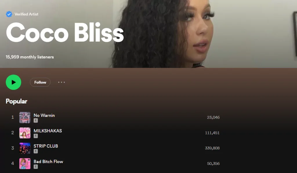 Coco Bliss Spotify profile screenshot