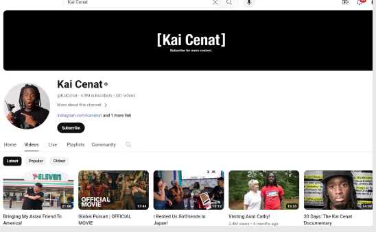 Kai Cenat first YouTube channel