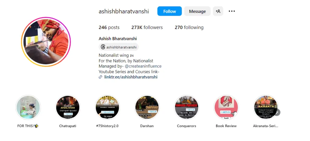 Ashish Bharatvanshi Instagram profile screenshot