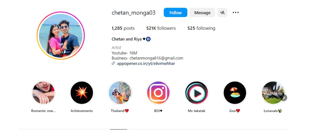Chetan Monga Instagram profile screenshot