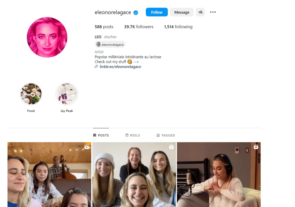 Éléonore Lagacé Instagram account