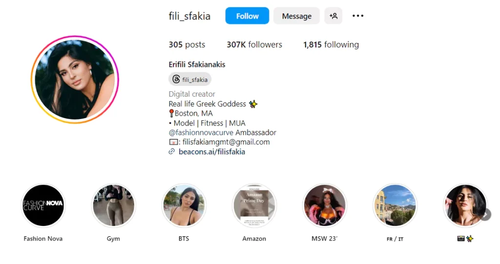 Erifili Sfakianakis Instagram profile