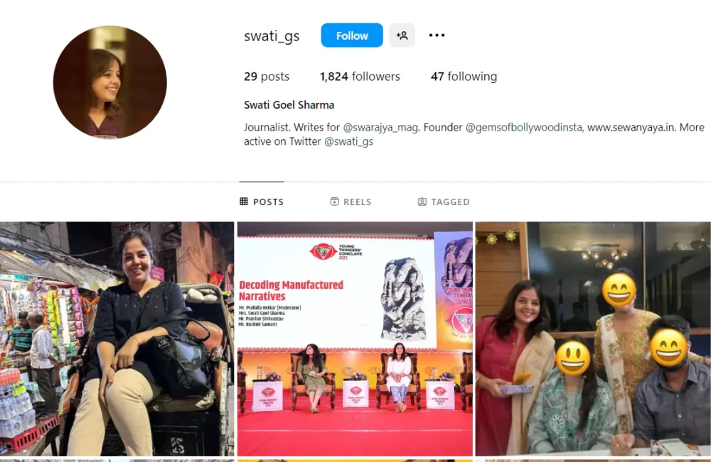 Swati Goel Sharma Instagram profile