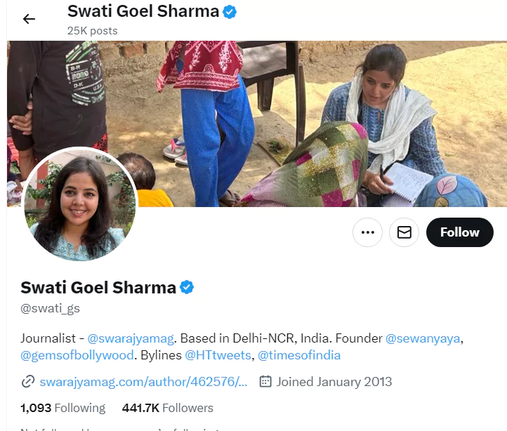 Swati Goel Sharma twitter profile