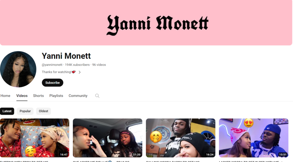 Yanni Monett YouTube channel