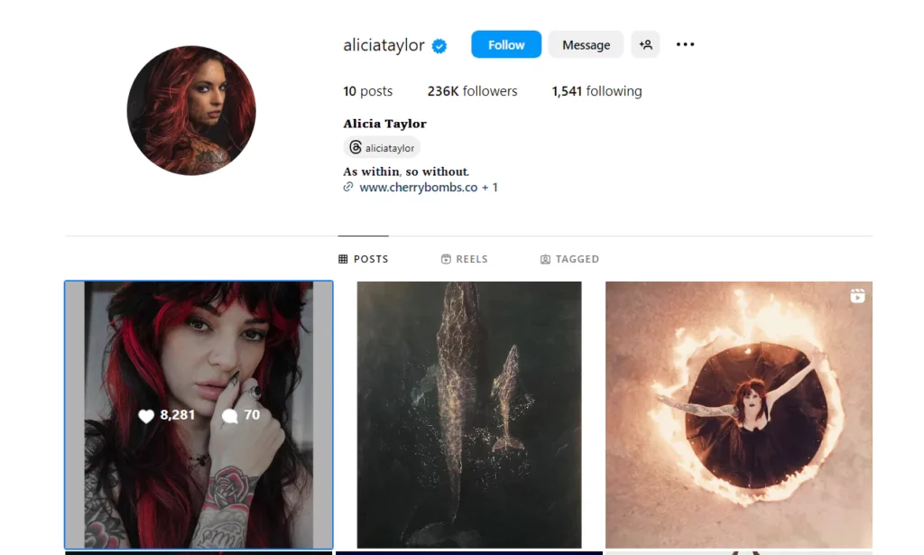 Alicia Dove Instagram account screenshot