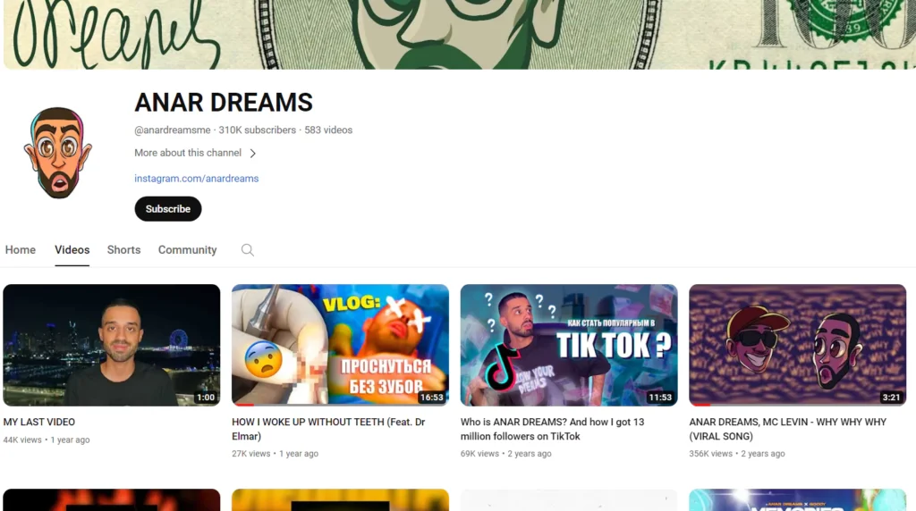 Anar Dreams YouTube channel