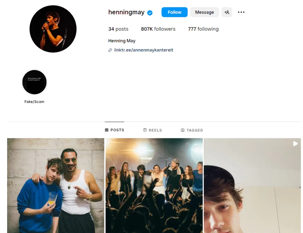 Henning May Instagram account screenshot