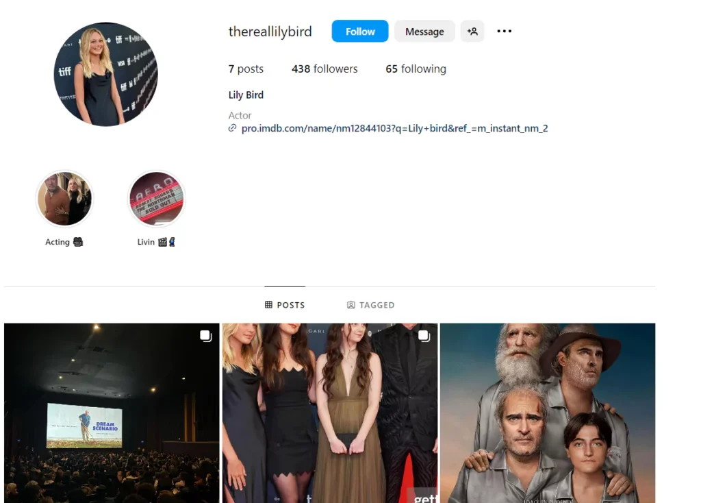 Lily Bird Instagram account screenshot