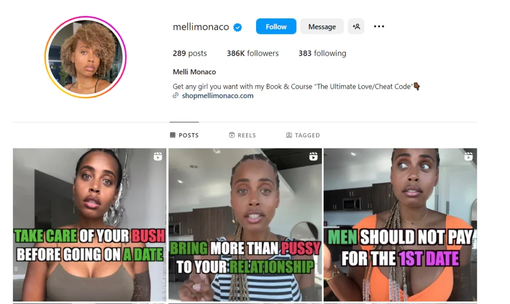 Melli Monaco Instagram account screenshot