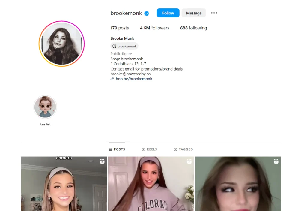 Brooke Monk Instagram account screenshot
