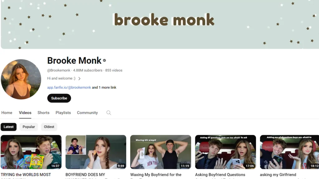 Brooke Monk YouTube channel