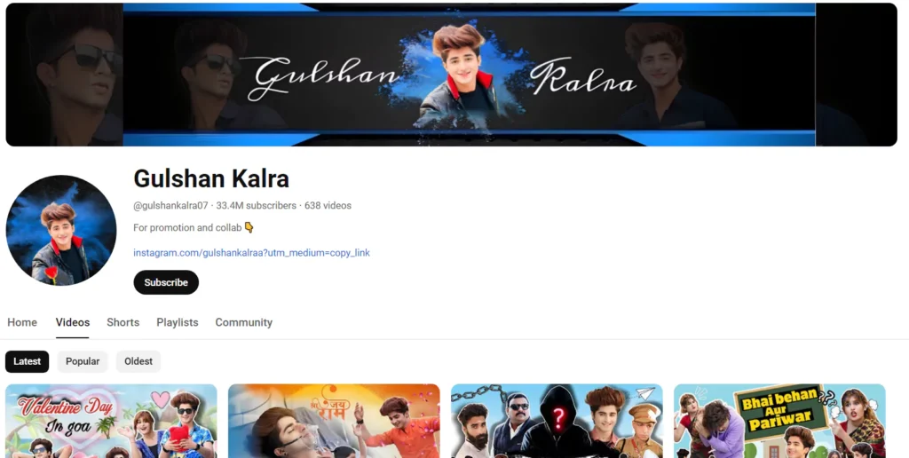 Gulshan Kalra YouTube channel screenshot