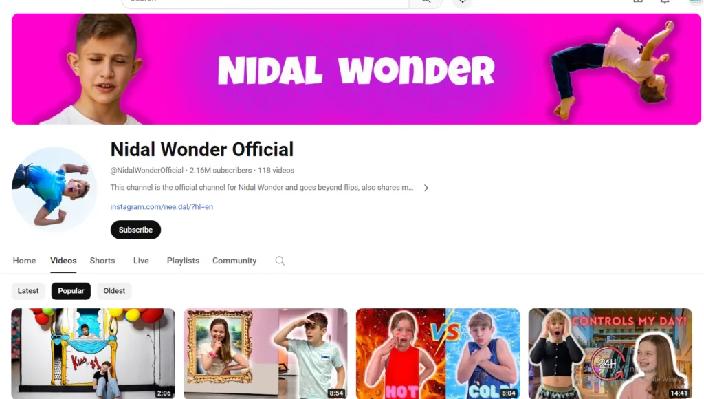 Nidal Wonder YouTube channel