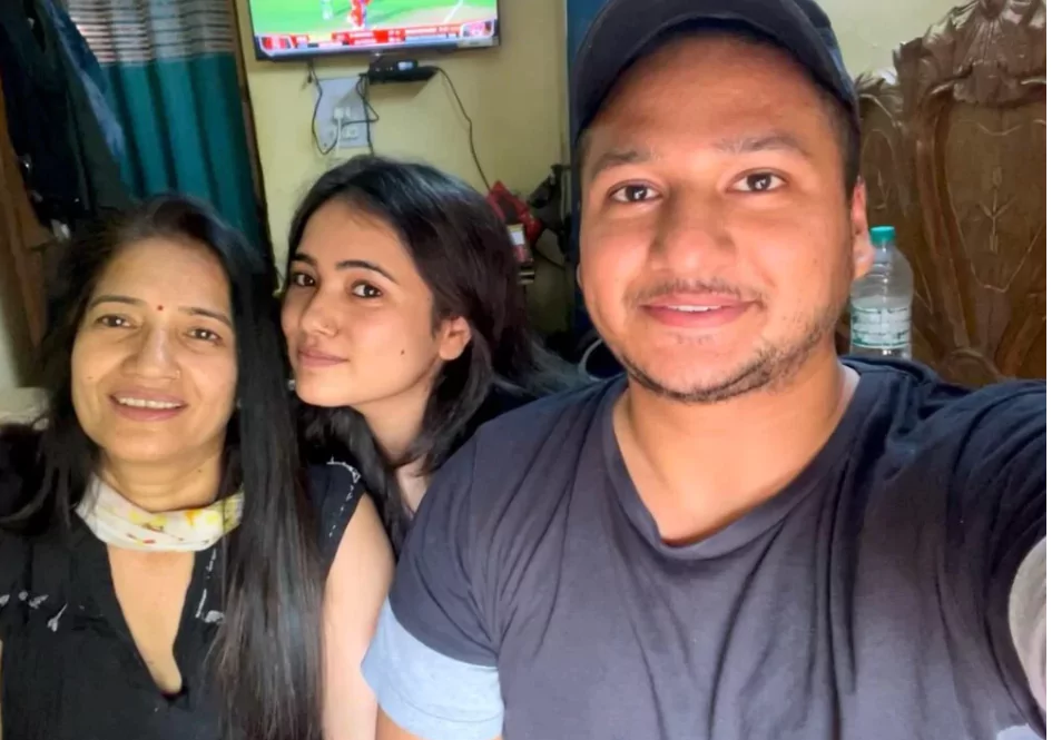 Sandeep Bhatt with his mother and sister
