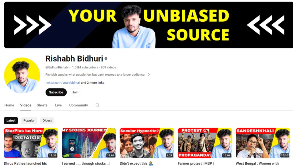 Rishabh Bidhuri YouTube channel